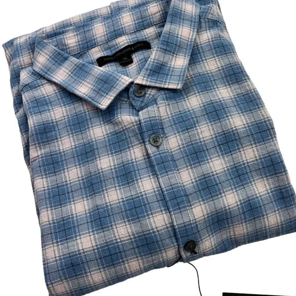 New John Varvatos Men US XL Blue White Plaid Shirt Long Sleeve Button Down - Picture 4 of 13